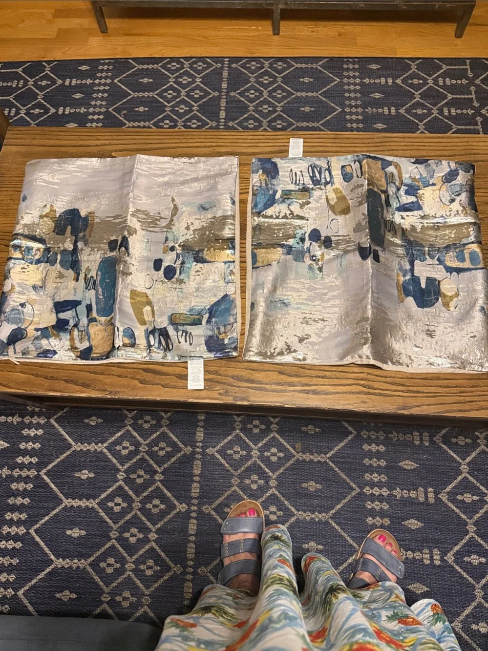 2 West Elm Abstract Decorative Pillow covers in Blue, Gold, Teal